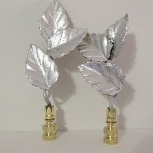 Vintage Italian Tole Leaf Lamp Finials, a pair. Florentine Silver Leaf.
